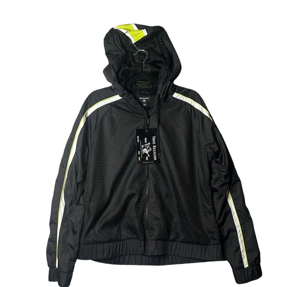 True Religion Jacket Womens XL Black‎ Mesh Color Block Zip Up Jacket NEW